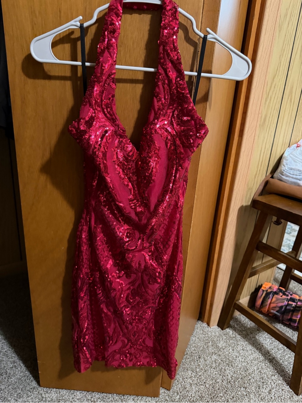 B Darlin Red Sequin Halter Mini Dress
